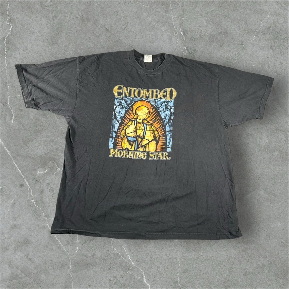 Vintage Entombed Shirt Mens XXL Black Y2K Morning Star Death Metal Band Cygnus‎